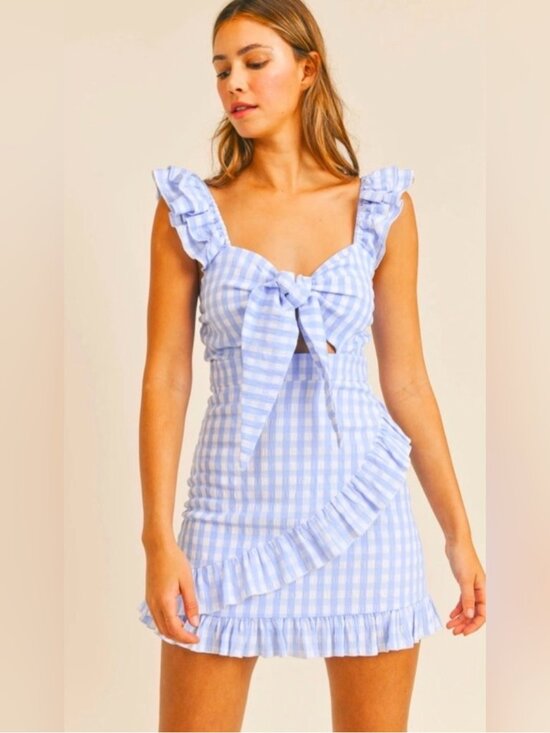 Mable Dresses & Skirts - MABLE blue gingham cut out cute summer dress small